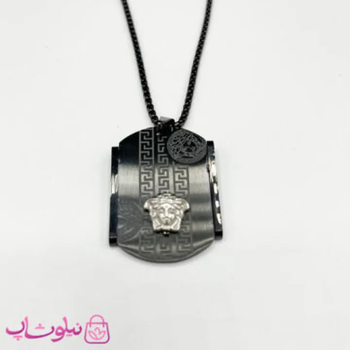 گردنبند مردانه طرح ورساچه استیل نقره ای مشکی کد 150