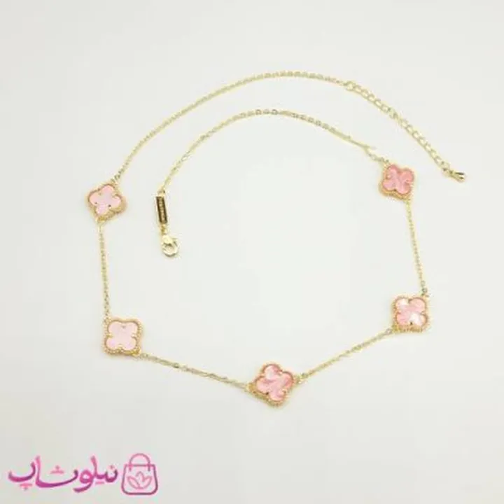 گردنبند زنانه ونکلیف صورتی آبکاری طلا کیفیت مستر کد 430
