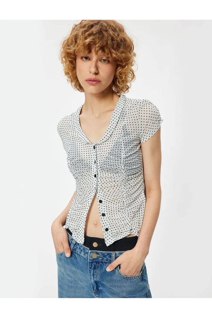 Kotonدکمه یقه کودک شفاف Polka Dot بلوز کوتاه آستین کوتاه