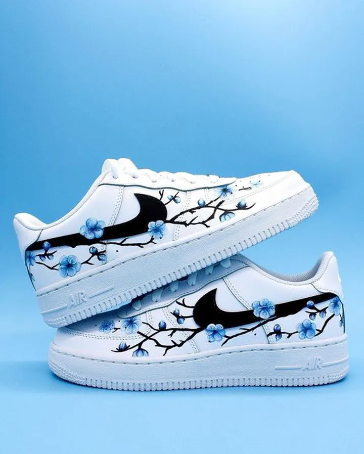 کفش اسپرت  نایک ایرفورس مدل  air force طرح Blue cherry blossom nike