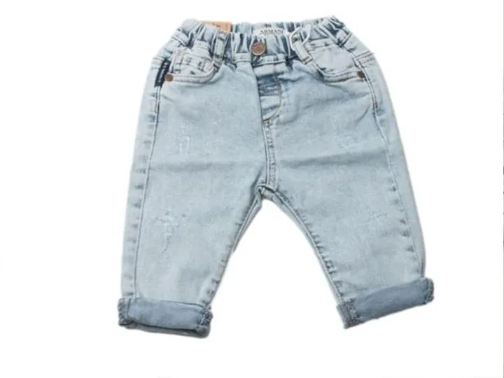 شلوار جین کمرکش نوزاد و کودک رنگ آبی روشن آرمانی بیبی Armani baby