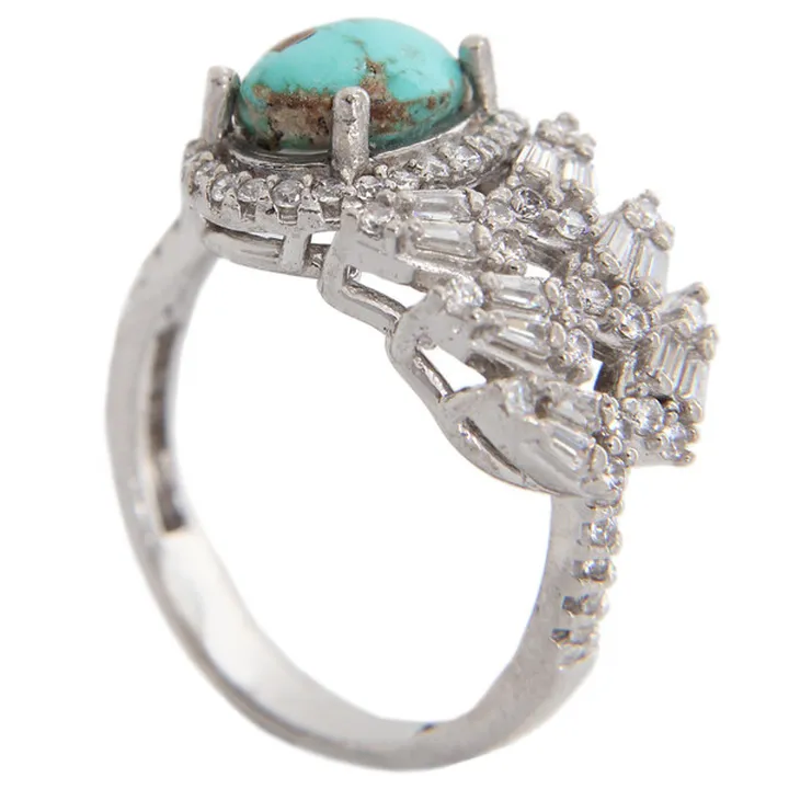 انگشتر نقره زنانه مدل فیروزه نیشابور مخراج برلیان ...