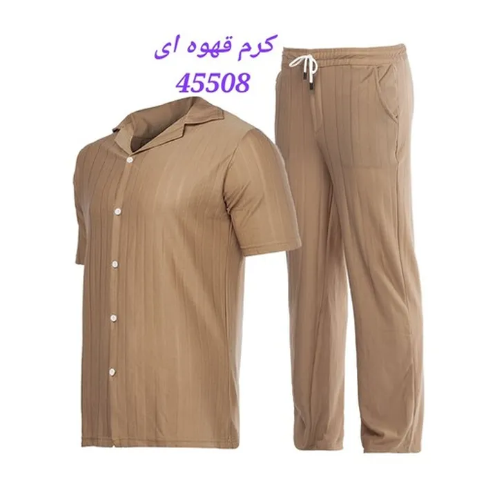 ست مردانه پیراهن و شلوار آستین کوتاه جنس پارچه مراکشی رنگ مشکی 45507 کرم قهوه ای 45508 زیتونی 45510 سایز L، M، XL، XXL 