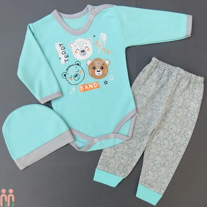 لباس ست بادی بلند و شلوار و کلاه نخی نوزاد...