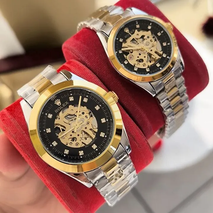 ست زنانه مردانه ساعت مچی اتومات رولکس قلب باز پشت شیشه ای دارای رنگبندی Rolex