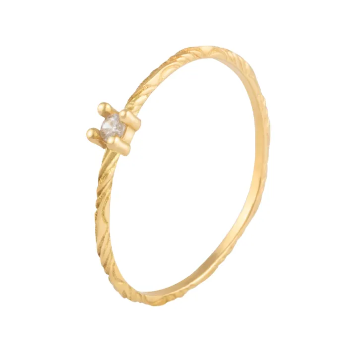 انگشتر طلای زنانه 18 عیار بان گالری مدل سولیتر هاشور سفید