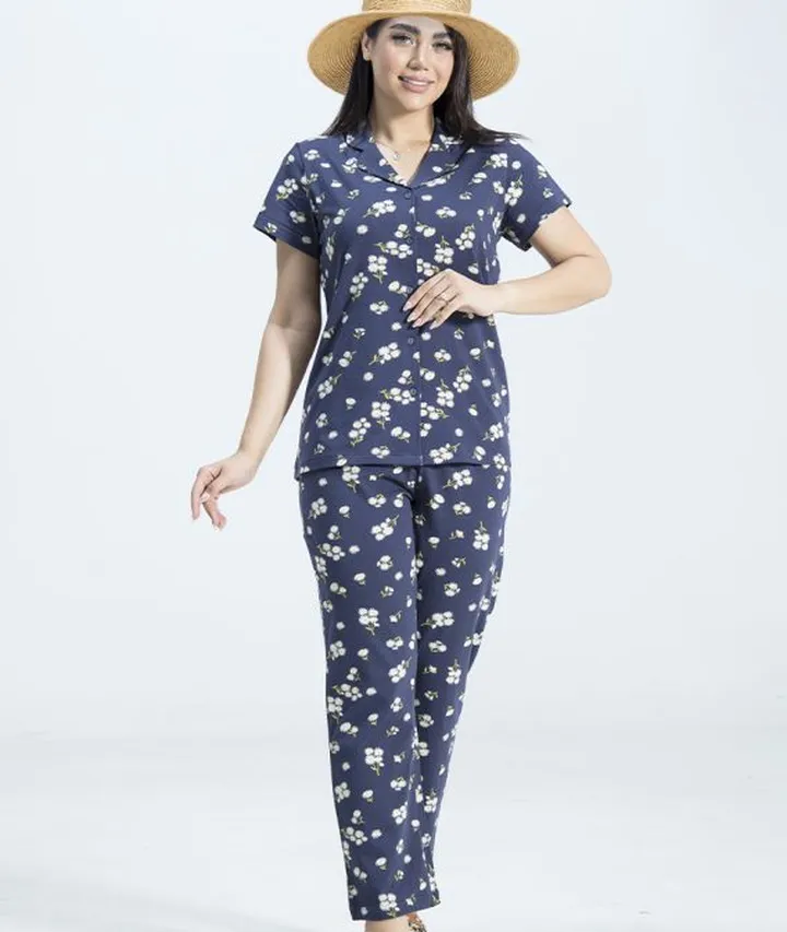 ست زنانه کت آستین کوتاه و پیژامه دودی