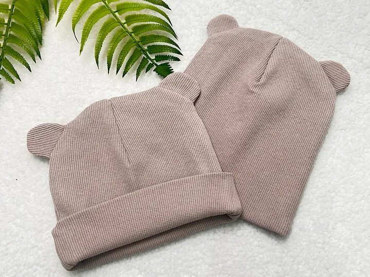 کلاه دو لایه  گرد گوش دار کبریتی نوزادی رنگ خاکی