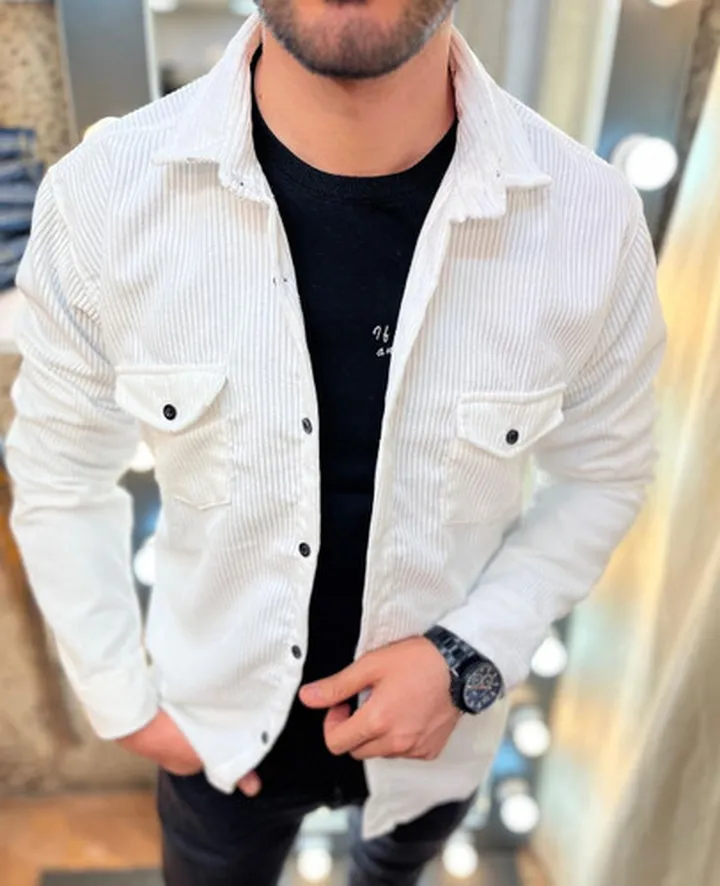 پیراهن مخمل کبریتی مردانه سفید اعلا - کد 4587