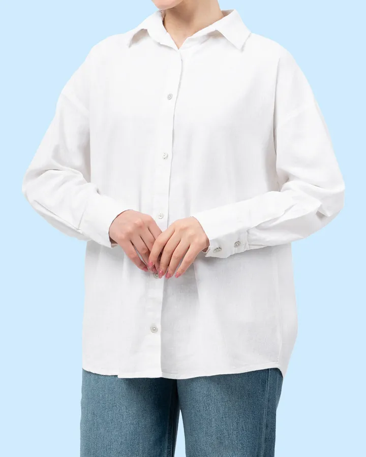 شومیز لینن سفید ساده زنانه 6002564 – سفید