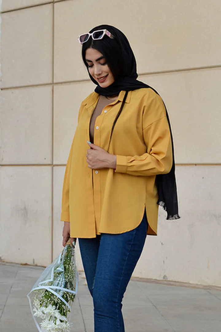شومیز بیسیک زنانه رنگ خردلی  کد(7157)