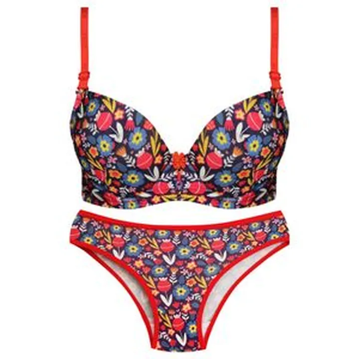 ست شورت و سوتین زنانه لنا ژنکن مدل پوش آپ فنردار کاپ اسفنجی بند متحرک کد 4378-14 رنگ سرمه ای