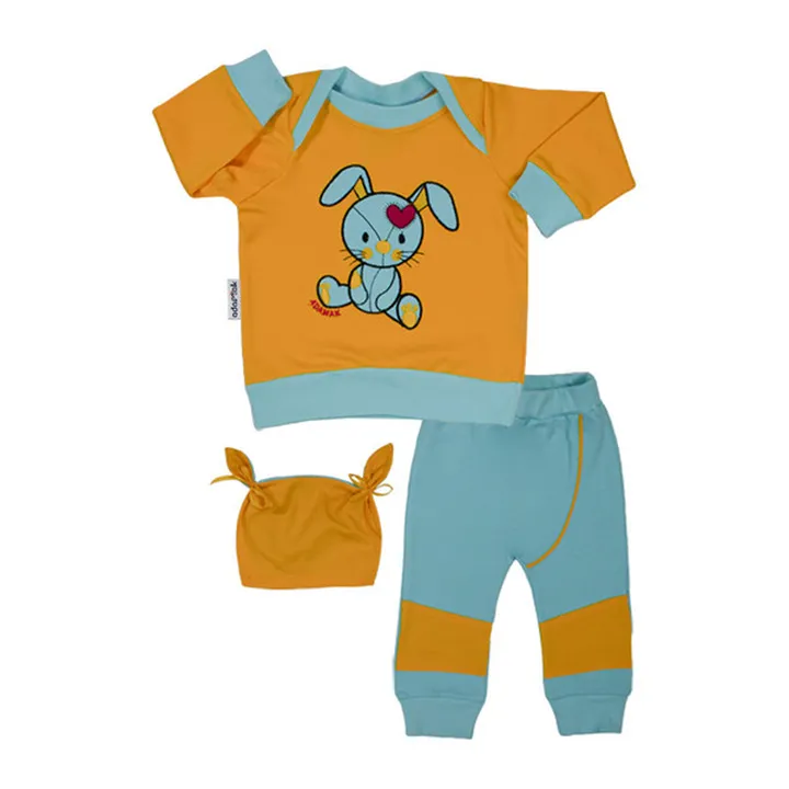 ست 3 تکه لباس نوزادی آدمک طرح خرگوش لیمویی روشن کد...