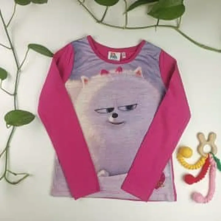 بلوز دخترانه آستین بلند برند C and A طرح گربه صورتی رنگ
