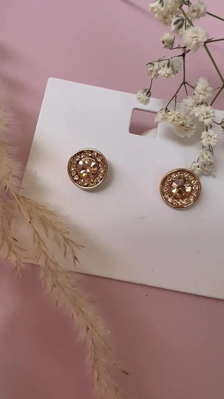 گوشواره ی نگین دار رز گلد گوشواره دکمه ای براقق