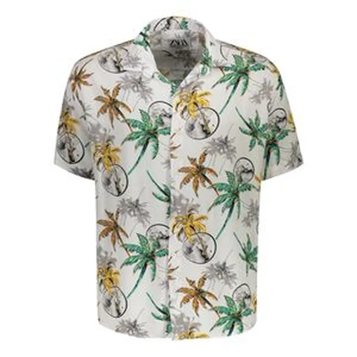 پیراهن آستین کوتاه یقه برگردان مردانه مدل هاوایی نخل کد NAKHL-NA-GR