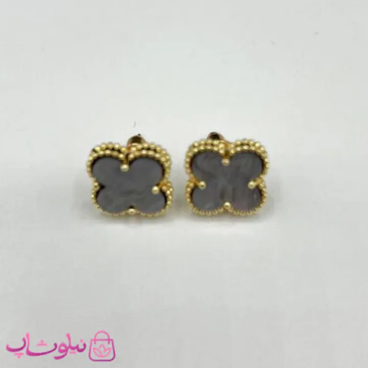 گوشواره دخترانه طرح ونکلیف طوسی آبکاری طلا کیفیت مستر کد 240