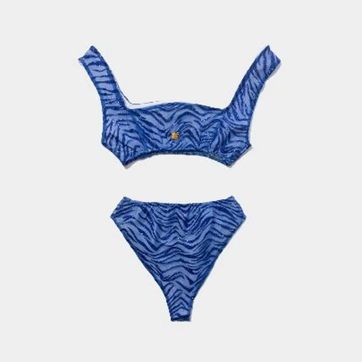 مایو زنانه آبی اکلیلی گورخر رترو