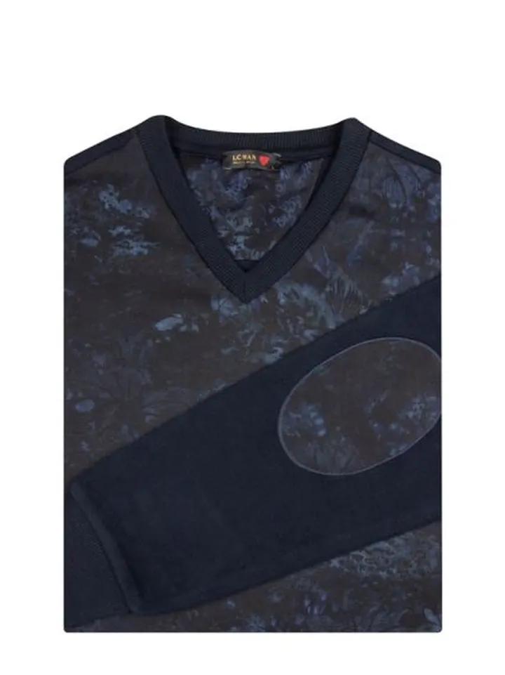 پلیور یقه هفت سلانیک سرمه ای طرح گل دار