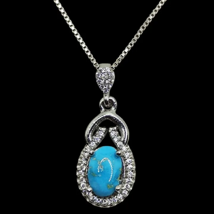 گردنبند نقره زنانه مدل سنگ فیروزه نیشابور آبکاری ر...