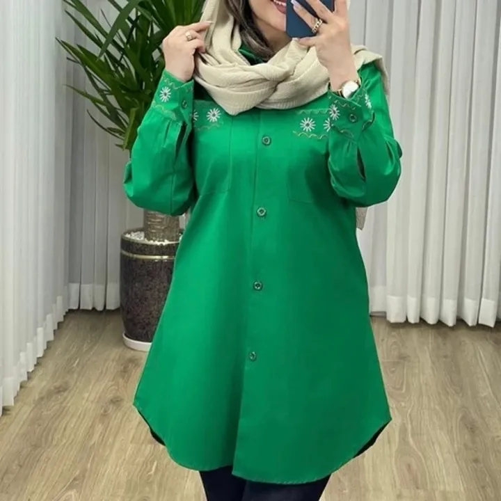 مانتو لنین جیب گلدوزی قد 85