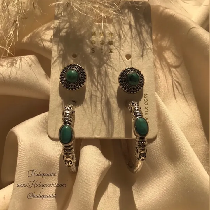 پک گوشواره Hulupuartطرح Green stone برند iam تحت لیسانس آلمان