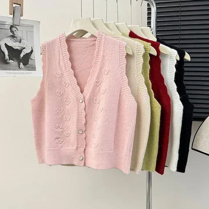 وست بافت دکمه دار وارداتی کد 6487