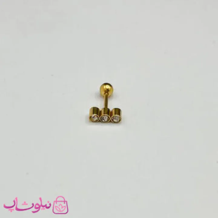 پیرسینگ گوش دخترانه طرح سه نگین سفید کد 31