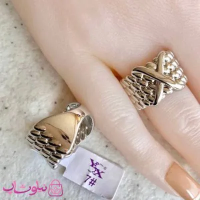 انگشتر زنانه بزرگ YSX مدل X نقره ای کد 31-1