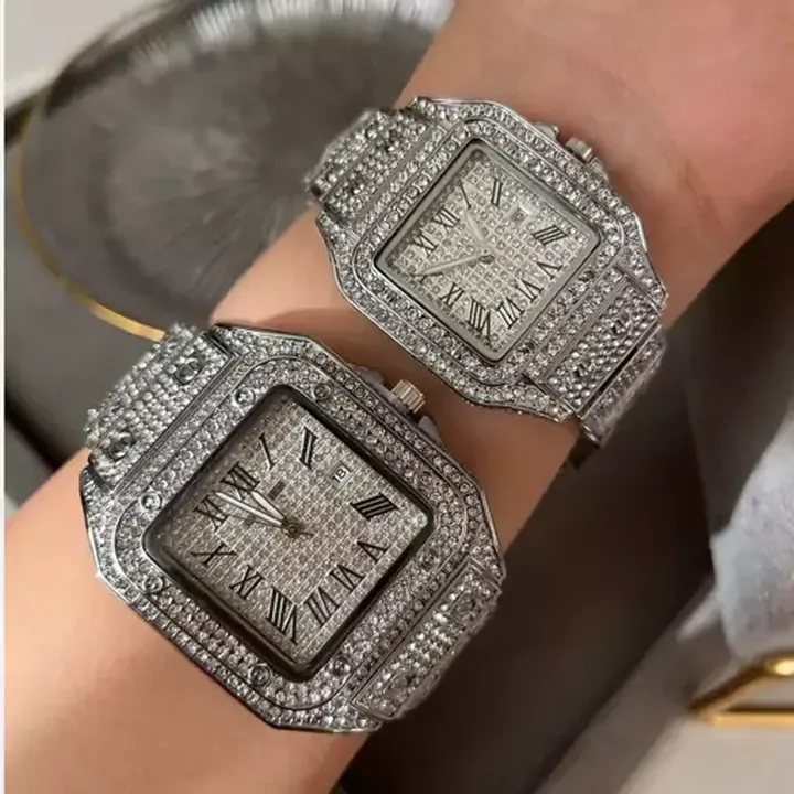 ساعت مچی Cartier watch  تانک کارتیر فول نگین اصلی نقره ای