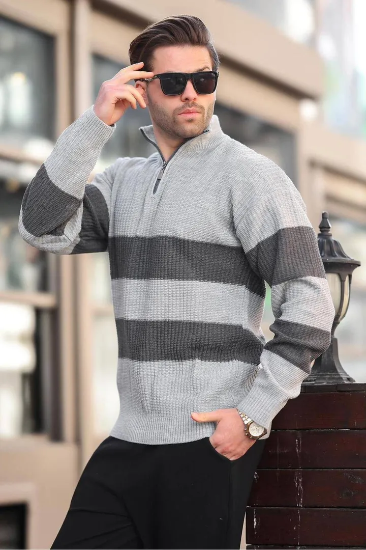 Madmextژاکت مردانه یقه زیپ خاکستری