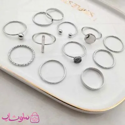 پک انگشتر زنانه نقره ای 12 عددی