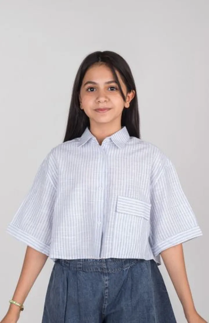 شومیز ساده بافت راه راه آستین افتاده