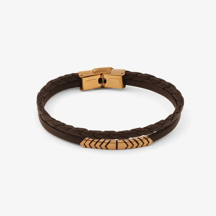 دستبند طلا 18 عیار مردانه با بند چرمی روبی آرت گال...