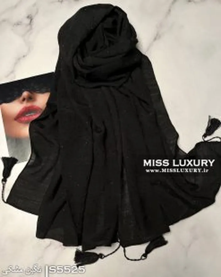 شال نخی مشکی نگین دار اعلا S5525
