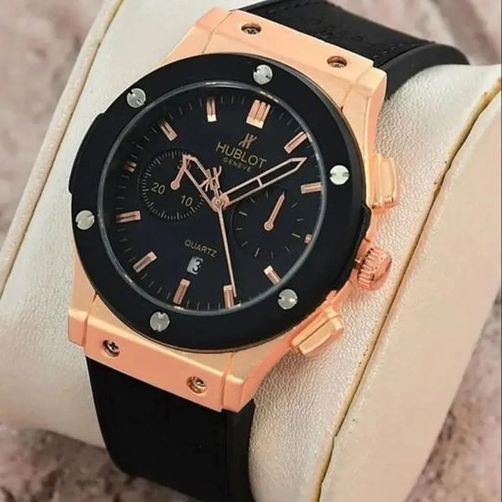 ست ساعت هابلوت HUBLOT  تقویم دار(رنگ مشکی دور قاب مشکی طلایی) کد 10291 به همراه جعبه