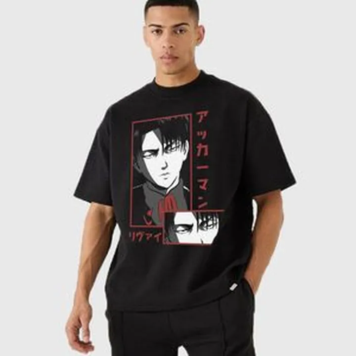 تی شرت آستین کوتاه مردانه مدل انیمه ای اتک  ان تایتان شخصیت لیوای anm568