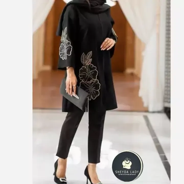 کت زنانه و دخترانه مخمل شنل و گلدوزی مدل گلرخ گل نقره ای