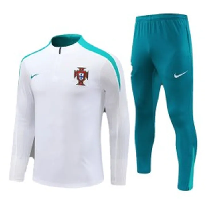 ست نیم زیپ شلوار پرتغال  Portugal 2025 White Blue Tracksuit