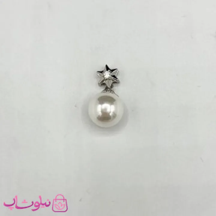 آویز گردنبند زنانه طرح تک مروارید و ستاره نقره ای کد 1391