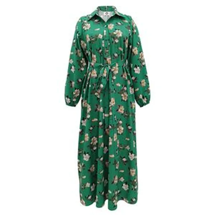 پیراهن ساحلی یقه برگردان زنانه مدل گلدار رنگ سبز