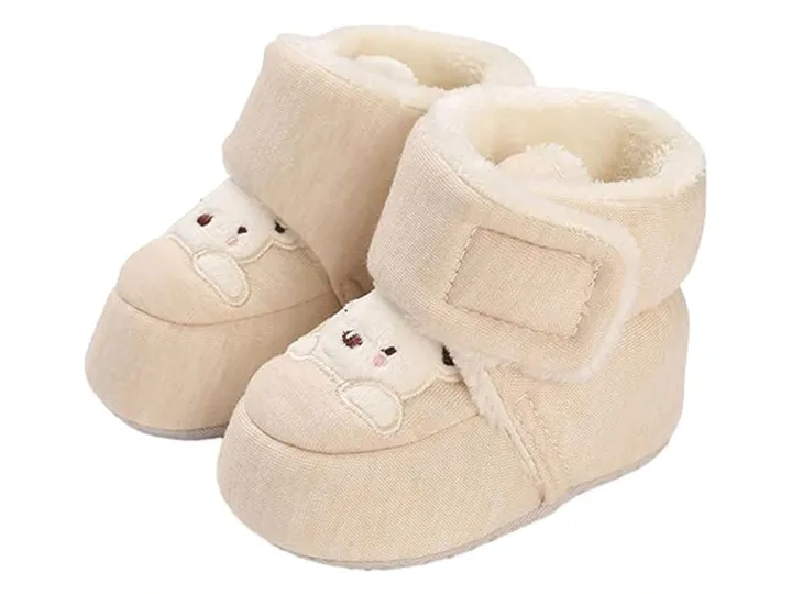 پاپوش ساق دار زمستانی استپ دار توکرکی رنگ کرم روشن طرح خرس شیری