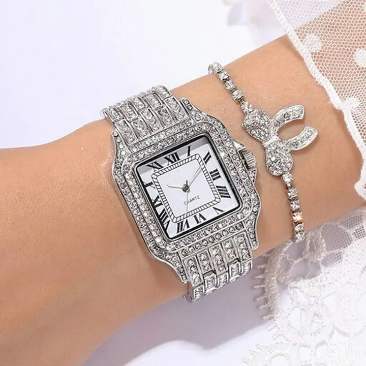 ست 5 تیکه دستبند و ساعت مچی زنانه فول استون کارتیر Cartier