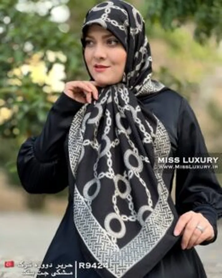 روسری حریر دووره ترک مشکی جت بلک R9424