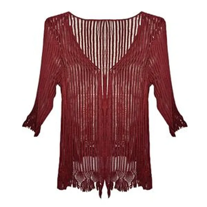 رویه بافت زنانه مدل گیپور پلاس رنگ زرشکی