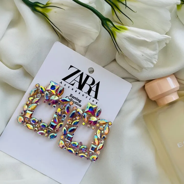 گوشواره ی zarA مجلسی تمام سنگ جواهری هفت رنگ سایز بزرگ