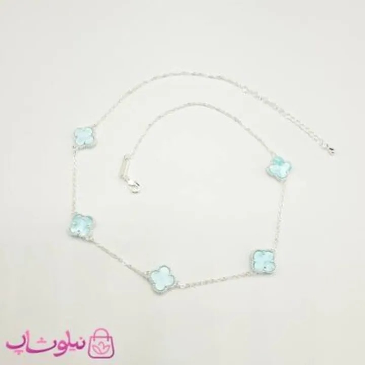 گردنبند زنانه ونکلیف آبی روشن آبکاری نقره کیفیت مستر کد 430