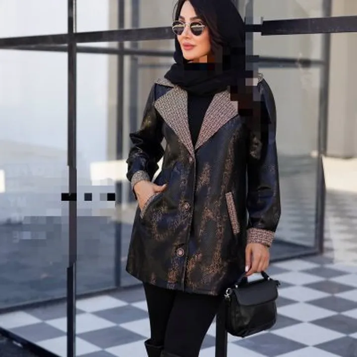 کالکشن پاییز و زمستان مانتو پاییزه یقه انگلیسی سوییت چرم زنانه کد 0272