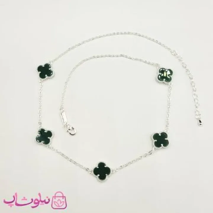 گردنبند زنانه ونکلیف سبز تیره آبکاری نقره کیفیت مستر کد 430