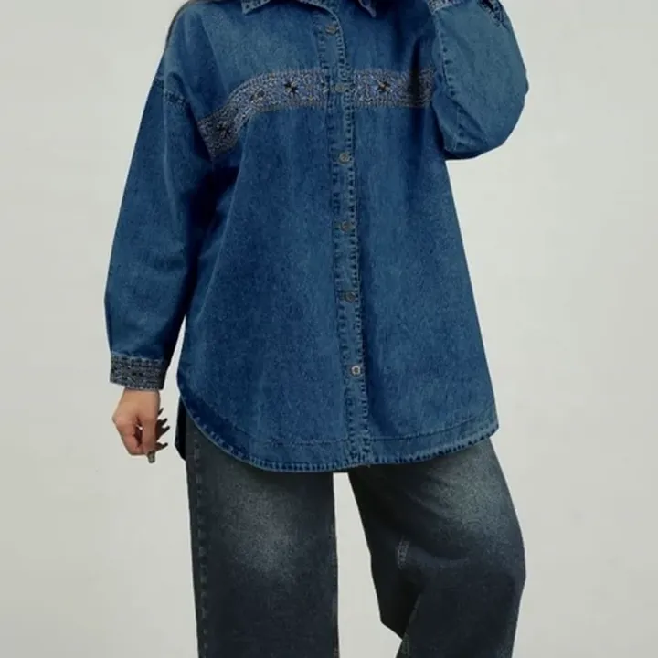 مانتو 8422 زنانه جین گلدوزی سایز بزرگ 